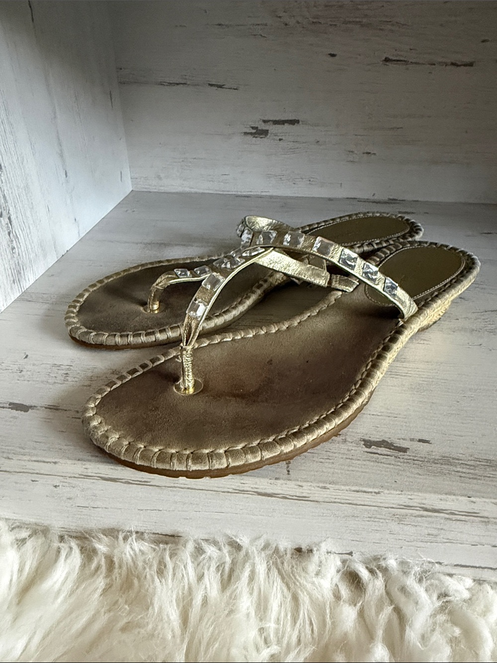 Cole Haan Metallic Gold Embellished Women’s Thong Sandals